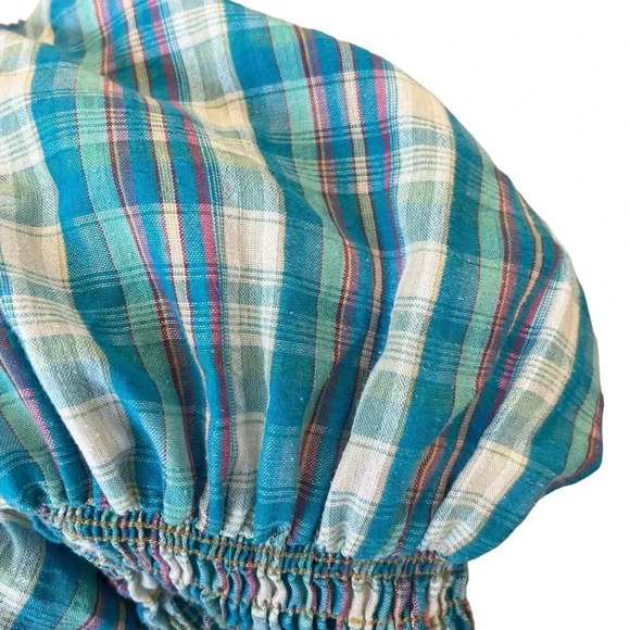 Nicholas Blue Checked Smocked Apron Midi Dress 2 - Picture 7 of 9